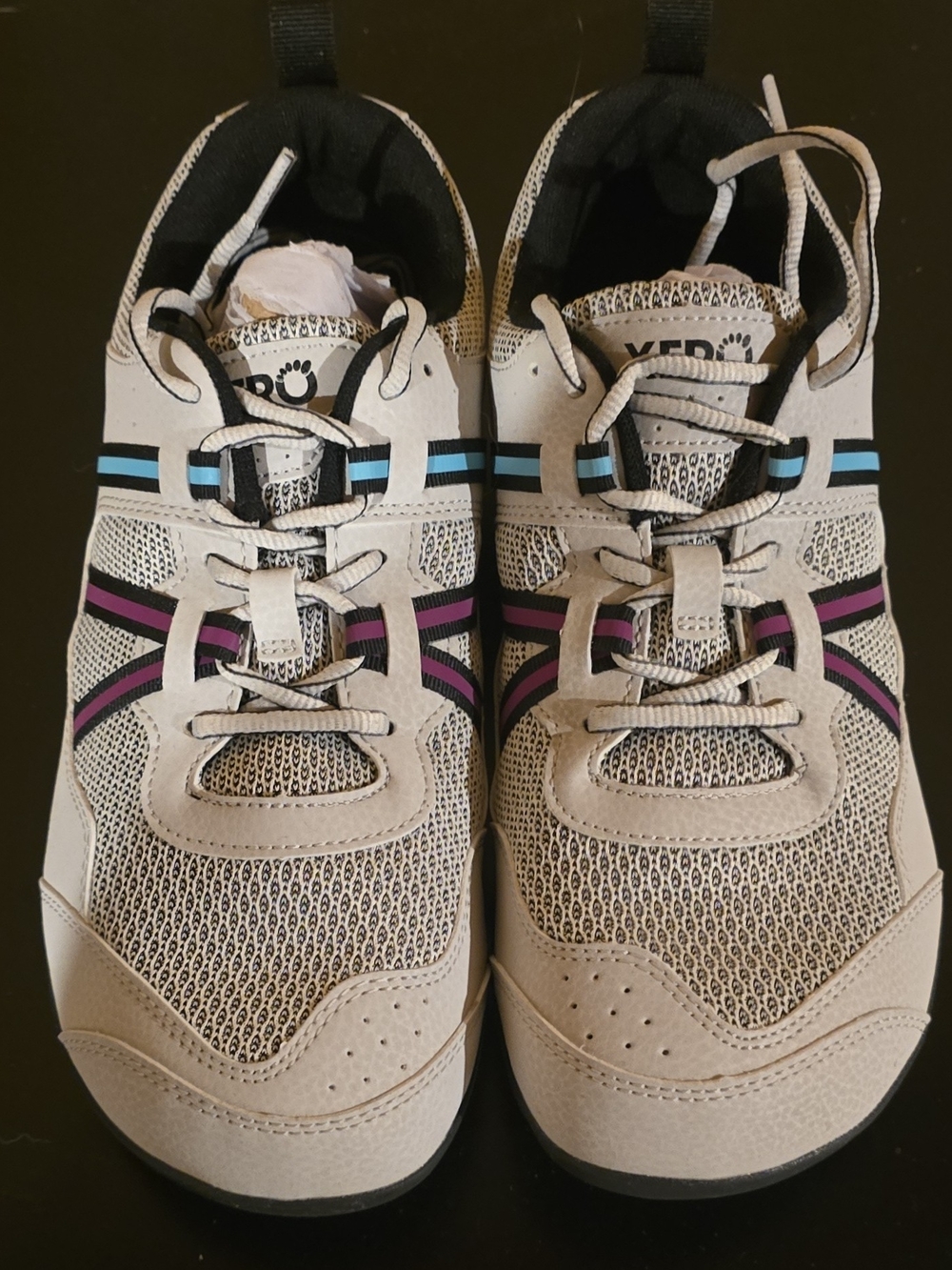 Women's Xero Barefoot Beige Active Sneakers with Purple and Blue Accents